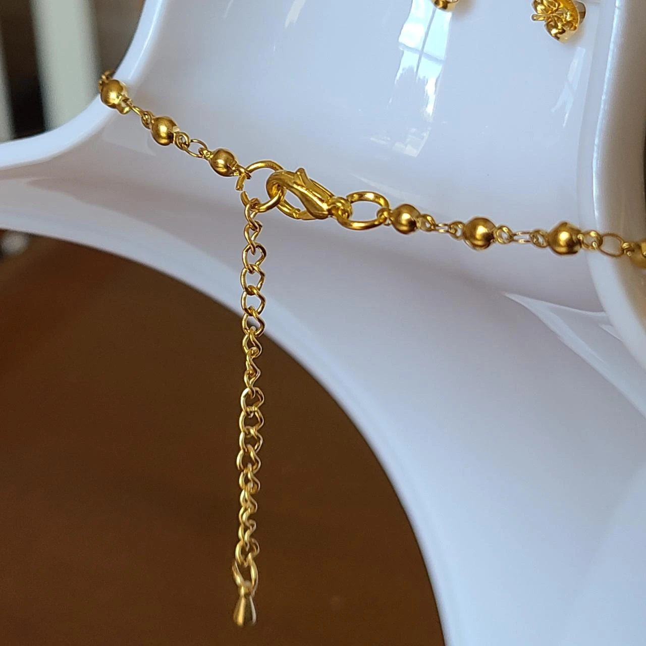 Conjunto de casamento Colar pulseira e brincos em corrente com pérolas de strass PA451 – photo 6